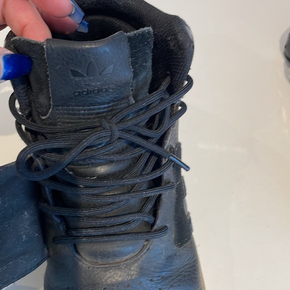 10 Adidas Men’s High Top strap Black Leather + Suede - Picture 8 of 10